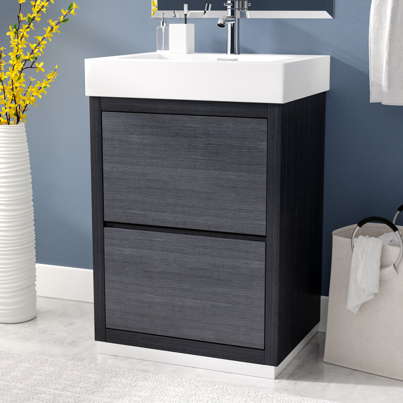 Ensemble de meuble-lavabo simple 35 po Royka, Chêne gris, Blanc