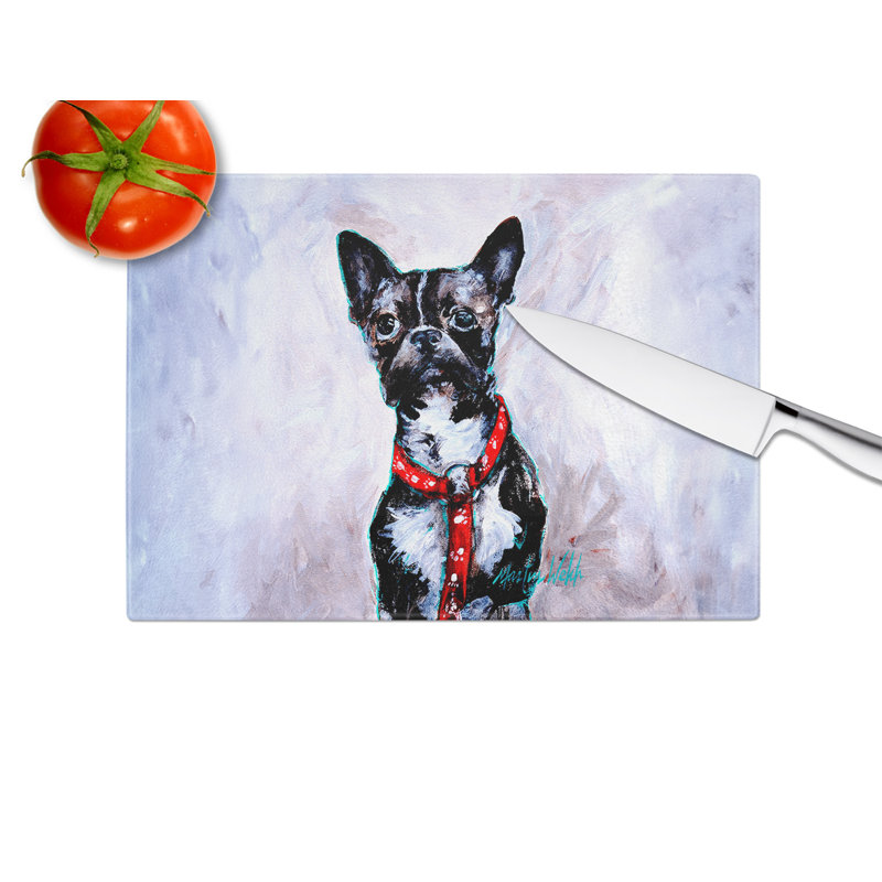 Boston Terrier Ziggy Glass Cutting Board