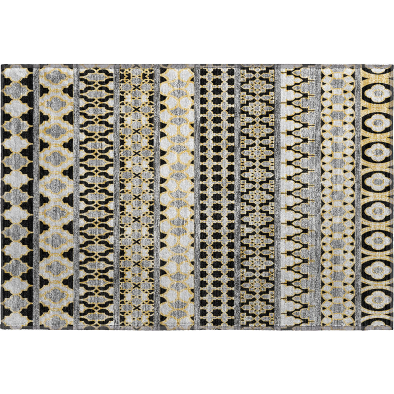 Premium Machine Washable Prisco Charcoal Rug, Rectangle 1'8" x 2'6"