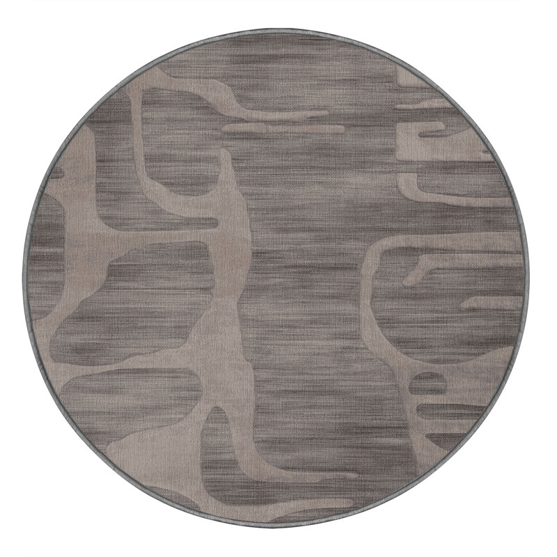 Tapis abstrait gris lavable à la machine, Rond 3 pi