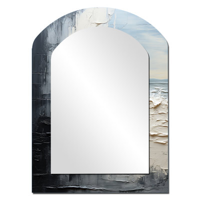 Abstract Cream And Black Liquid Paint II - Cream Arch Wall Mirror Decor