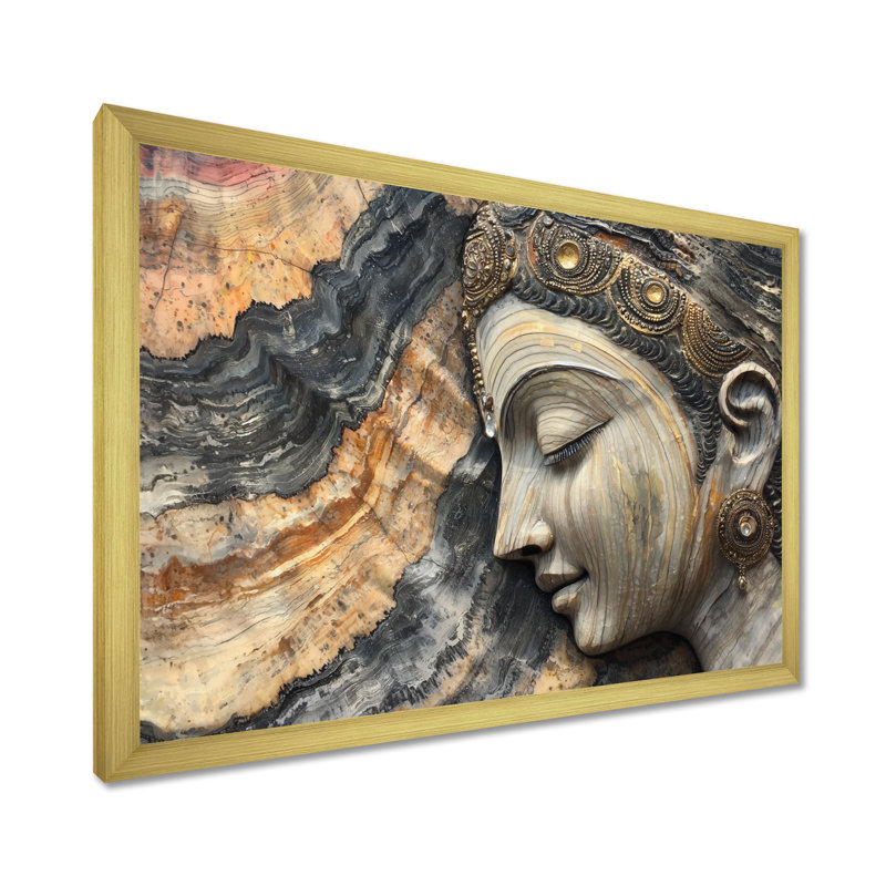 «Hafley Hinduism God Meditation To The Marble» - Art mural de l'hindouisme, Impression d'un seul cadre photo, Doré