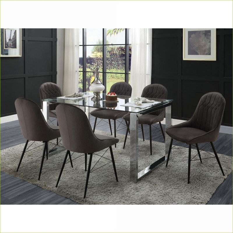 Ensemble de 2 chaises de salle à manger rembourrées gris ardoise capitonnées, chaises de salle à manger modernes pour adultes avec pieds en métal
