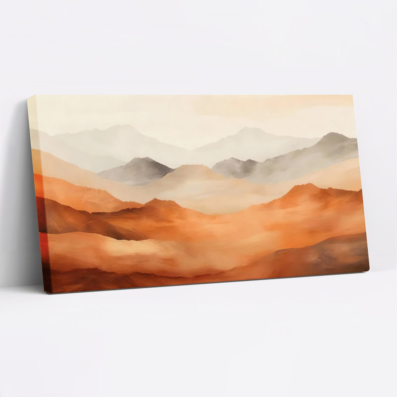 Ensemble de 1 tableau sur toile tendue représentant un paysage désertique et une chaîne de montagnes, H 20 po x l 40 po