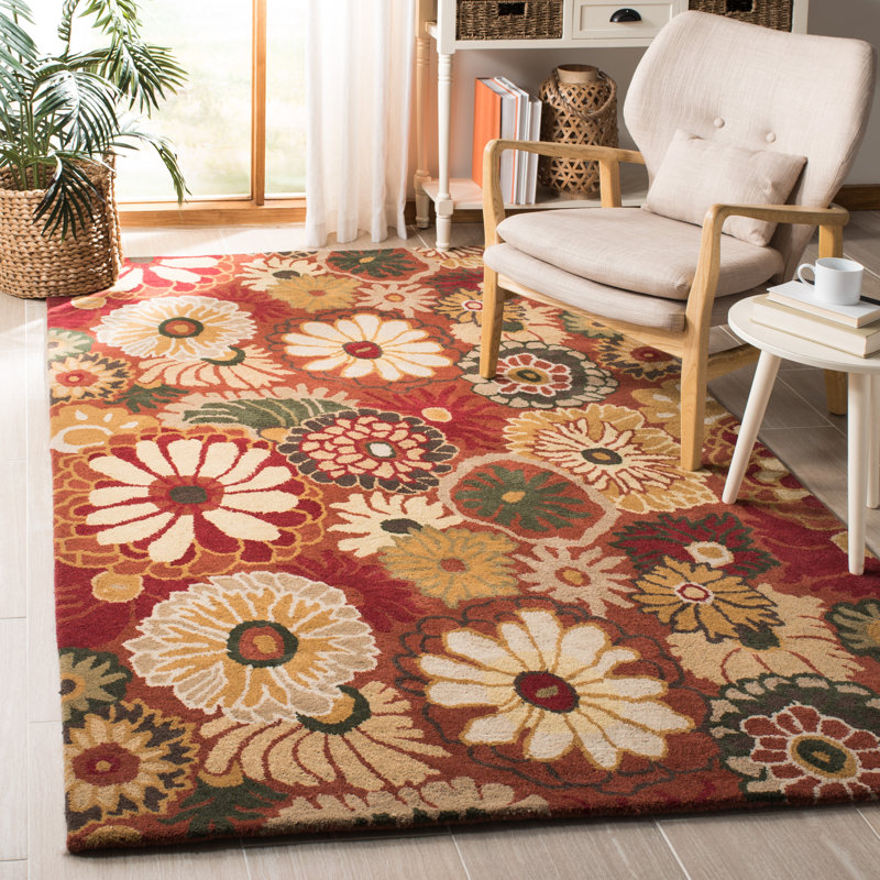Ivory and Rust Floral Hand-Tufted Wool 8' x 10' Rug