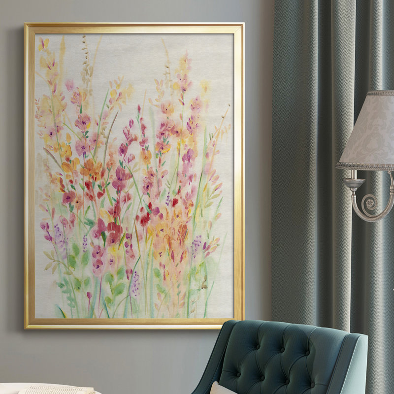 Brilliant Floral I, toile encadrée de qualité supérieure - prête à être accrochée, Or, H 36,5 po x l 26,5 po x P 1 po
