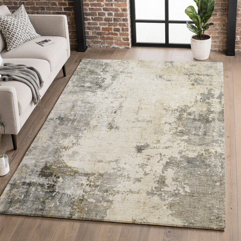 Tapis abstrait lavable à la machine de qualité supérieure Mayfield, Étain, 3 pi x 5 pi