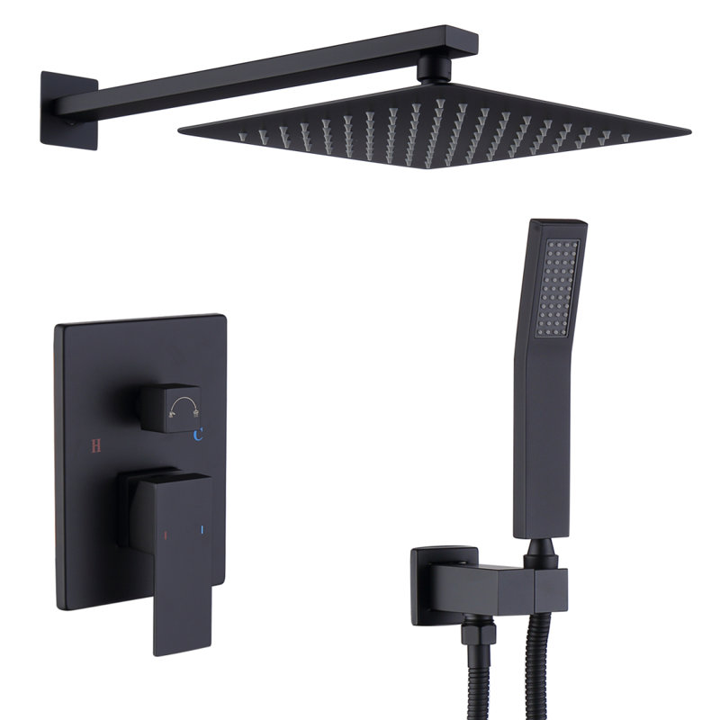 Shower System Shower Faucet Combo Set Wall Mounted With 10" Rainfall Shower Head And Handheld Shower Faucet, Matte Black Finish With Brass Valve Roughin
