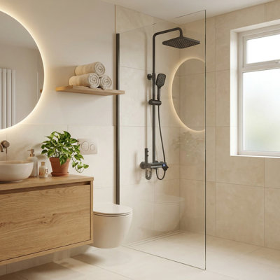 Shower Faucet System With LED Temperature Display, 4-In-1 Functions, And Hand Shower