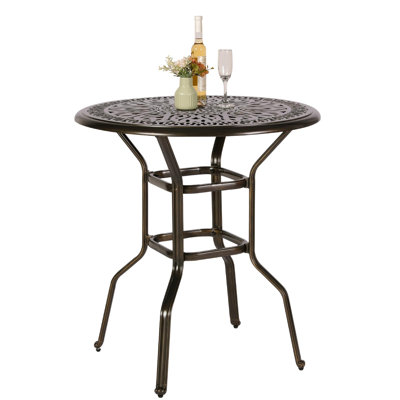 Tihomir Round Outdoor Bar Table With Umbrella Hole , 35.38'' in. W 35.38'' in. D