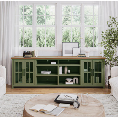 96 inch TV Stand Console for TVs up to 100 inches, No Assembly Requried, Sage Green and Fruitwood Finish