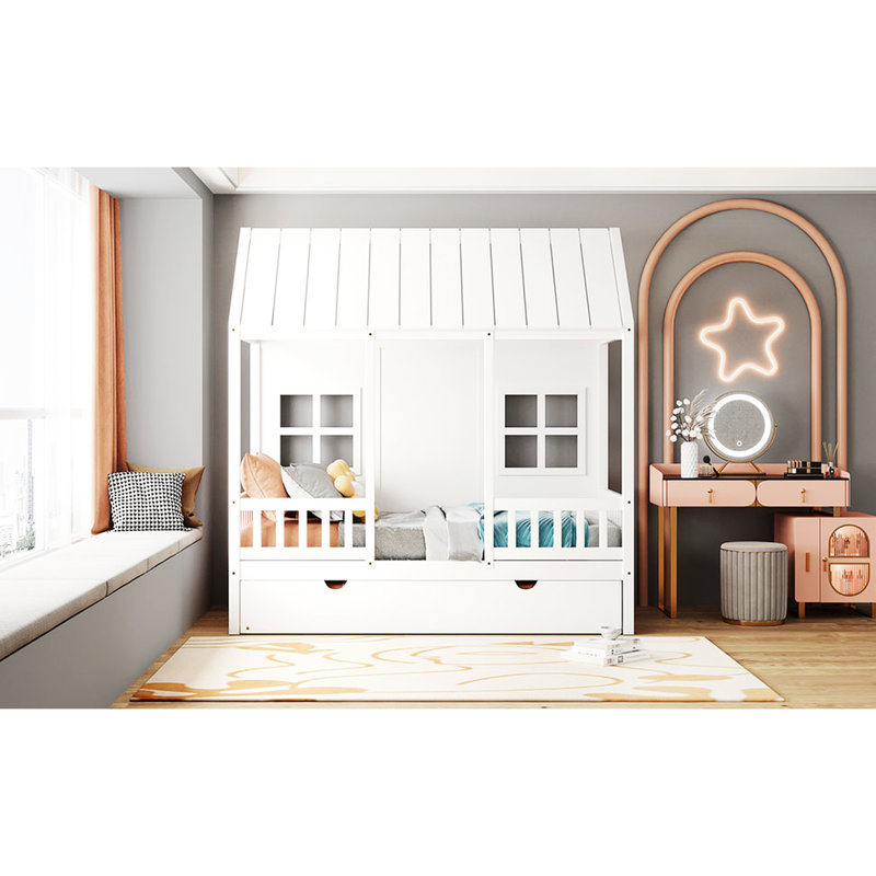 Lit simple en bois avec lit gigogne blanc - Mobilier de chambre à coucher