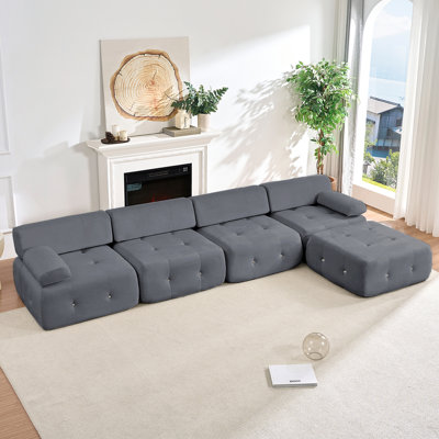 Boneless 134" L-Shaped Velvet Sectional Sofa with Zero Assembly