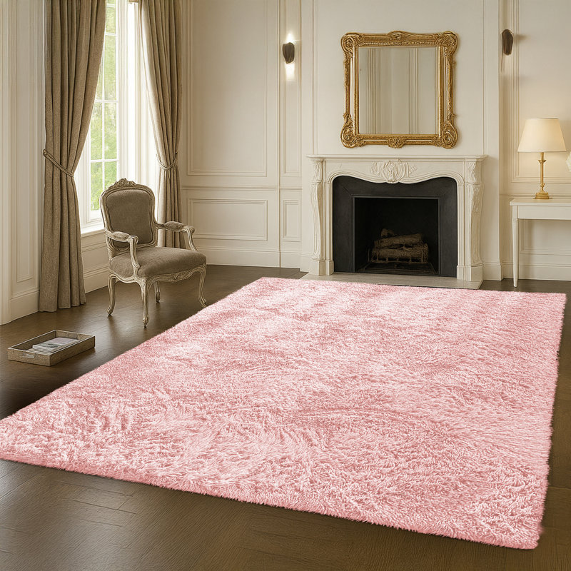Dreamy Light Pink Shaggy Area Rug - Hypoallergenic Thick Pile Rug for Girl's and BabiesBedroom, Rectangle 80 x 150 cm