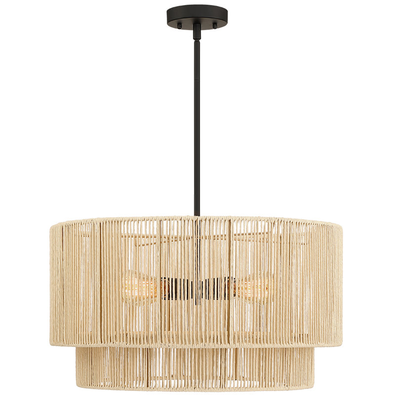 Nekoosa 4 - Light 22in Hand-Woven Drum Chandelier, Beige