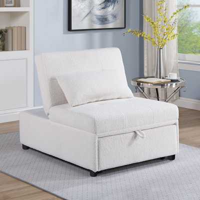 Sherpa Fabric Upholstered Sleeper Sofa Chair