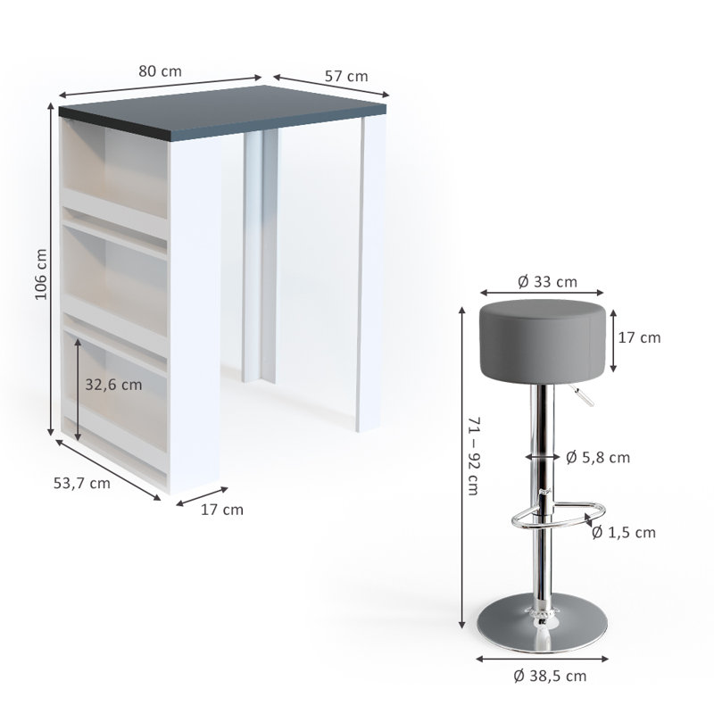 Katja 80cm Bar Set, White/Dark grey