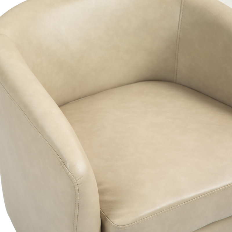Fauteuil pivotant Frankie en similicuir crème avec piètement en bois massif, Similicuir crème