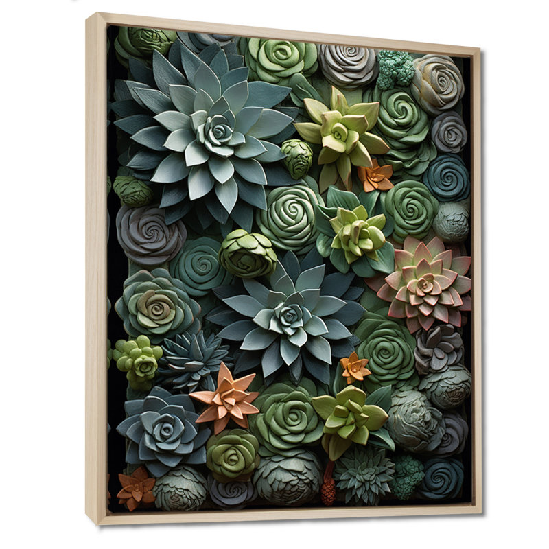 «Jelisia Green Succulents Natures», reproduction sur toile, H 32 po x l 16 po x P 1 po, Cadre flottant érable