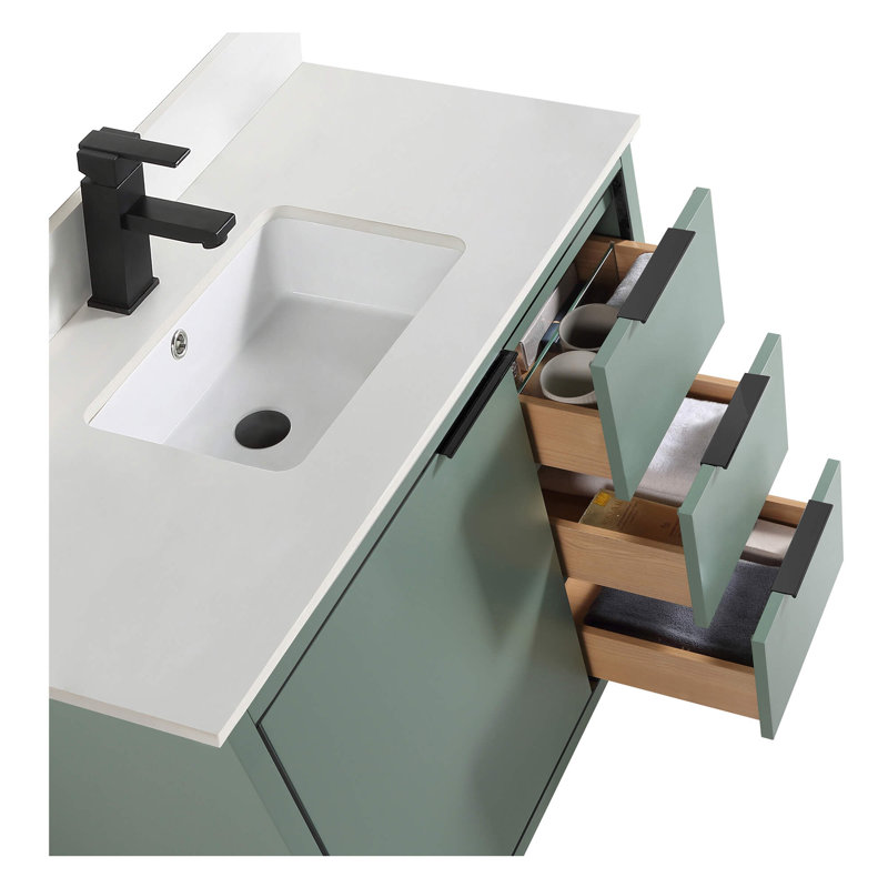 Geselle 36'' Single Bathroom Vanity with Stone Top, Matte Black, Mint Green