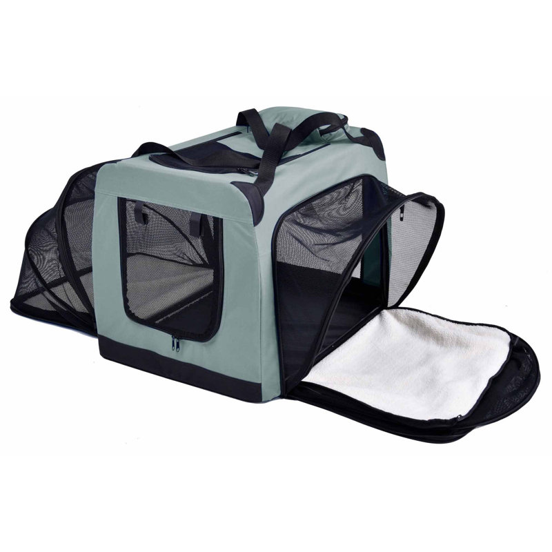 Gray Large Soft-Sided Expandable Pet Crate with Mesh Panels