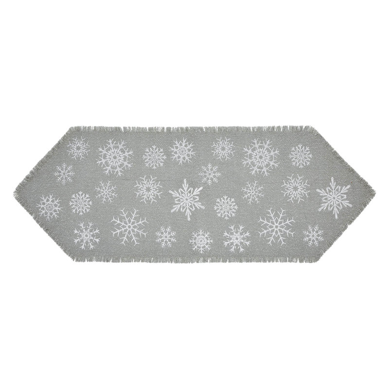 Yuletide Rectangle Geometric Cotton Table Runner, 36" x 12", Dove Gray