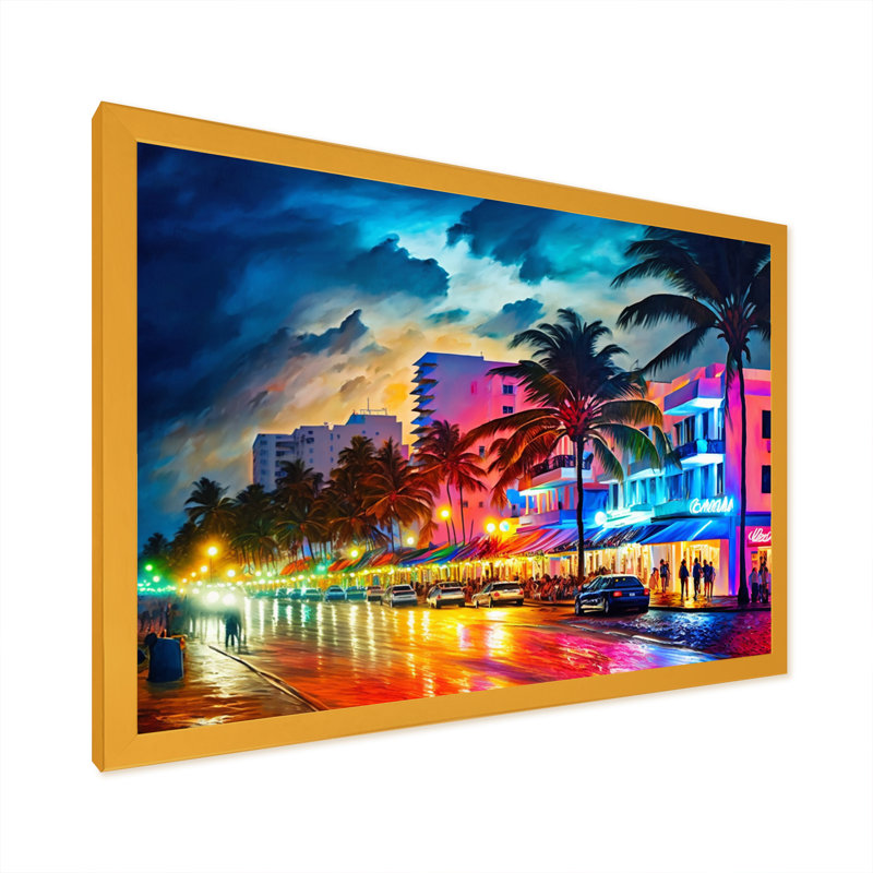 «Miami Beach Holidays 4 Architecture», reproduction sur toile, L 32 po x H 16 po, Impression dorée sur toile encadrée