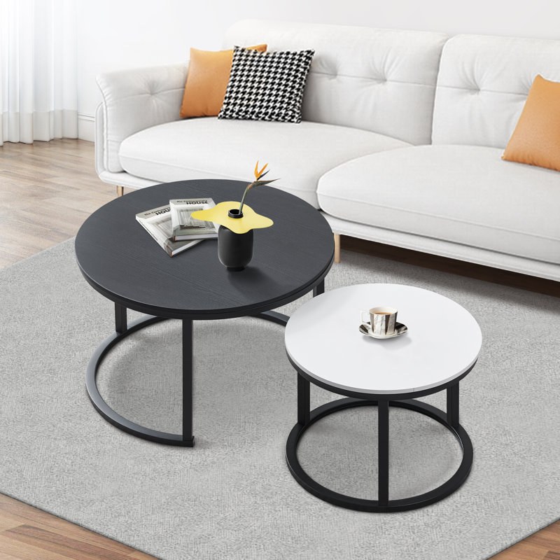 Ensemble de 2 tables basses gigognes Ebern Designs pour salon, coin balcon, chevet, camping et présentoir