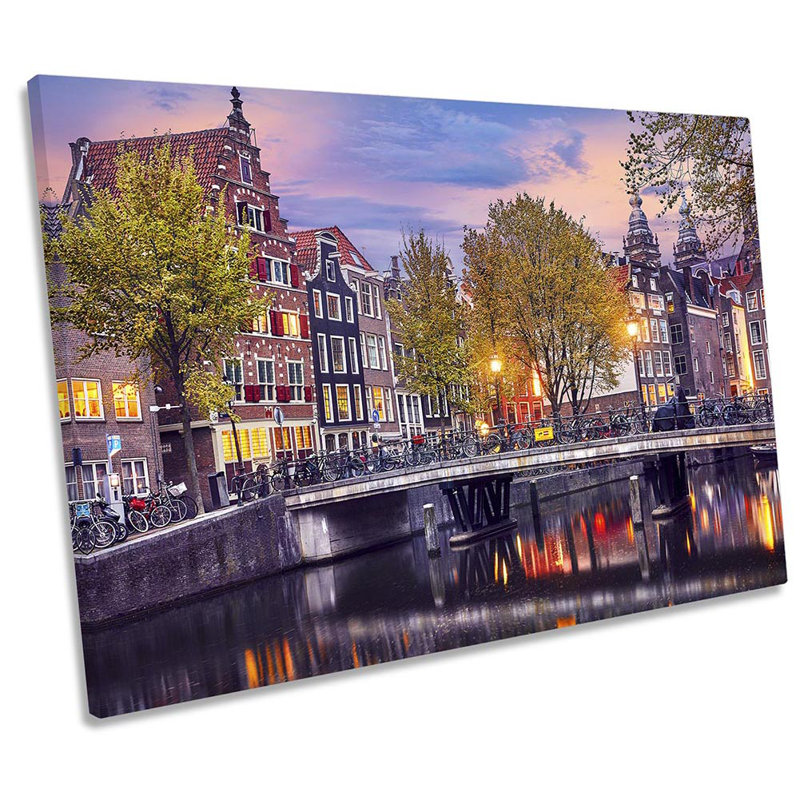 Amsterdam Cityscape Sunset - Wrapped Canvas Print, 91.4cm H x 137.2cm W