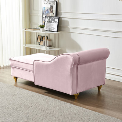 Modern Pink Velvet Chaise Lounge With Added Storage Space - Soft Upholstery, Spacious Storage, Gold Metal Legs, Simple Assembly Required Procedure Hidden Comfortable Seating, Secret Compartment,
