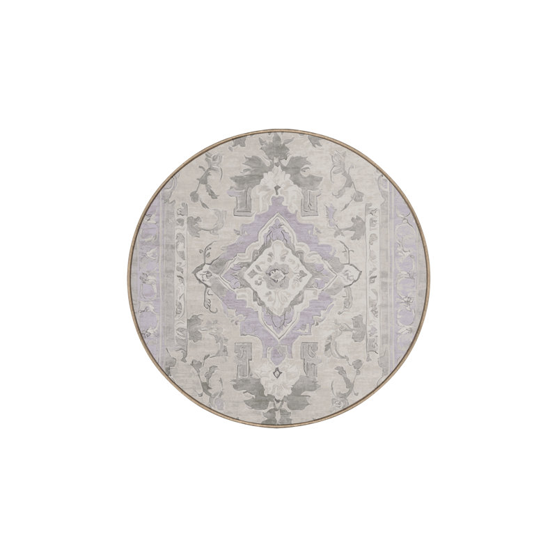 Machine Washable Beige Area Rug, Round 5'
