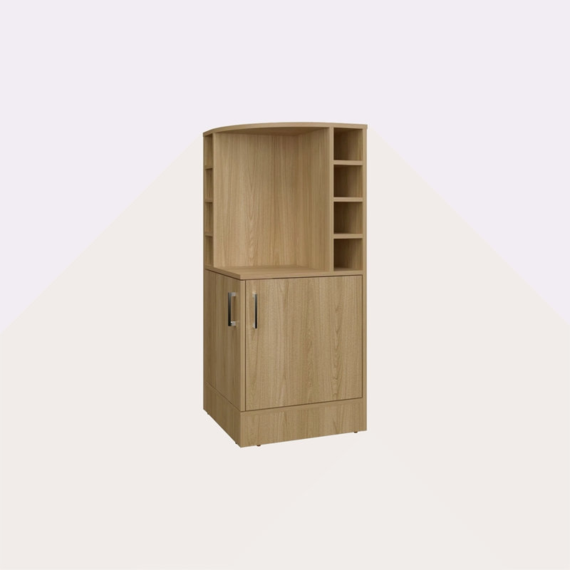 Corner Bar Cabinet With Bottle Rack And Open Shelf, Natural