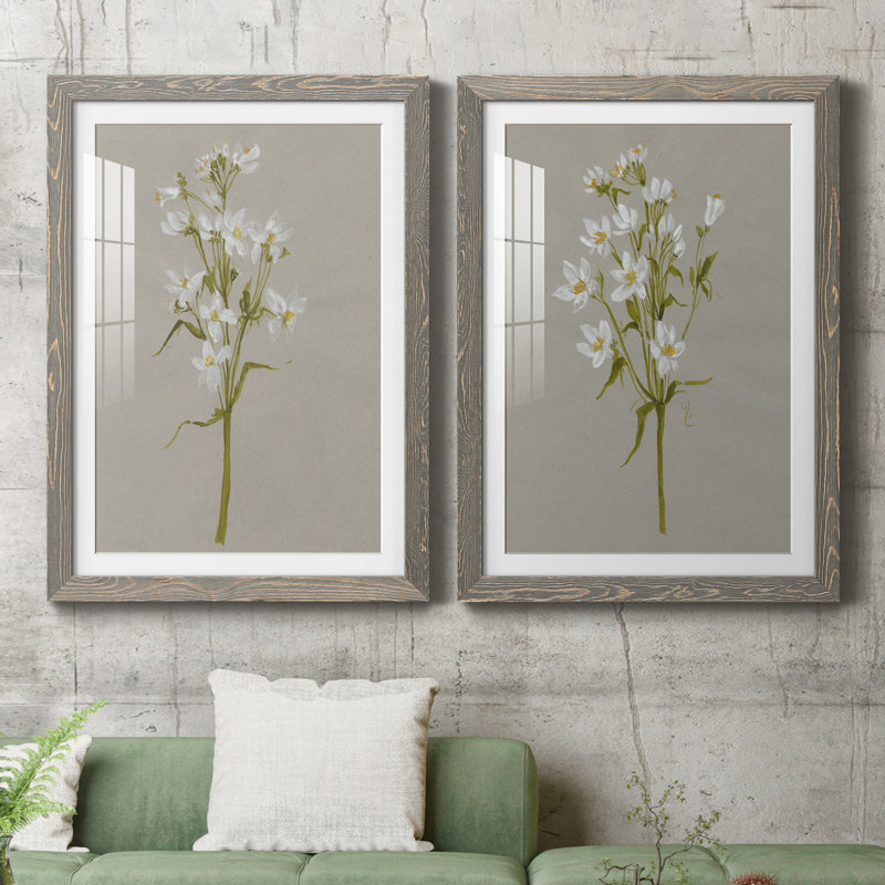 «White Field Flowers I», ensemble de 2 cadres photo, Gris, H 31,5 po x l 47 po x P 1,5 po