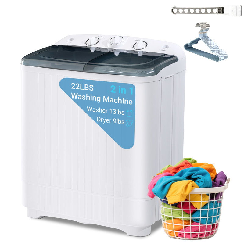 Portable Washing Machine, Twin Tub 22 Lbs Capacity with Drying Rack, Compact Laundry Washer(13 Lbs) and Spinner(9 Lbs) Combo, Durable Design, Timer Control, Small Laundry Machine for RV, Apartments, Dorms
