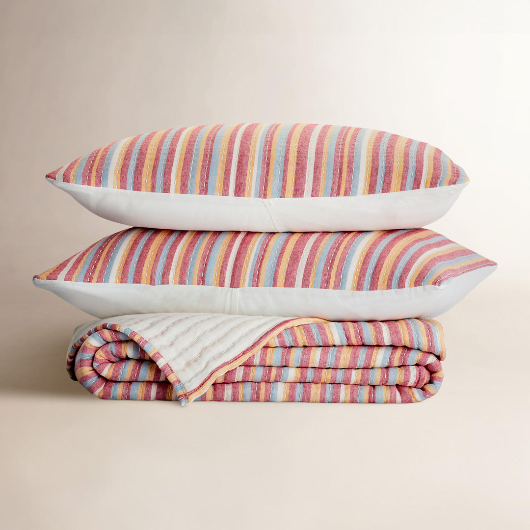 Lush Decor Tracy Stripe Kantha Pick Stitch Cotton Coverlet Set Birch Lane™ 