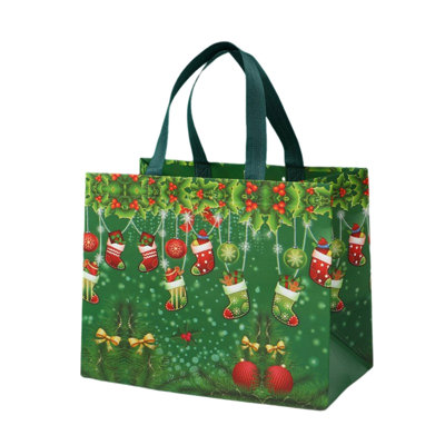  Christmas Tote Bags with Handles, Christmas Reusable Grocery Bags Multipurpose Non-woven Large Gift Bag Grocery Shopping Bags for Holiday Christmas Party