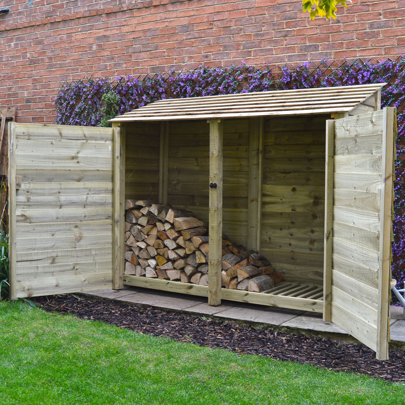 Troutville 230cm W x 80cm D Wood Log Store, Light Green