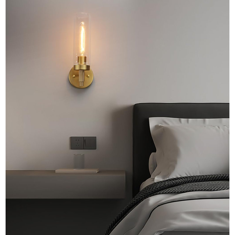 Applique murale industrielle rustique avec abat-jour en verre transparent Phansthy, 1, Doré
