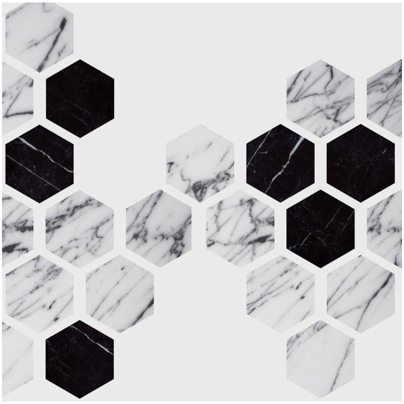 Murale géométrique hexagonale, Gris / Noir, l 96 po x L 144 po