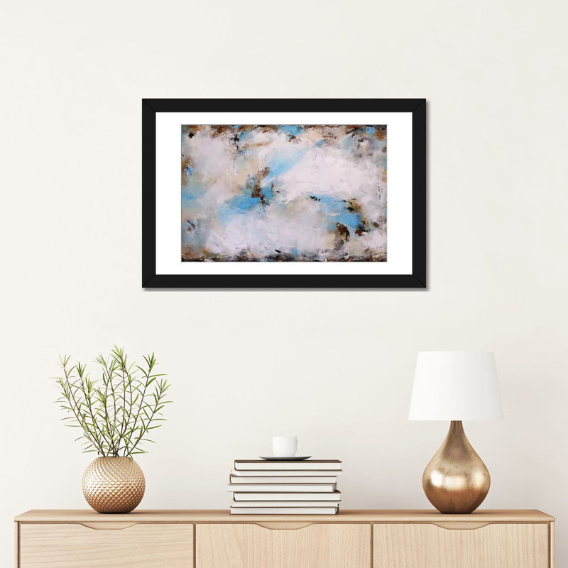 « blue harmonie », impression sur toile, H 16 po x l 24 po x P 1 po, Papier d'art encadré noir, Blanc