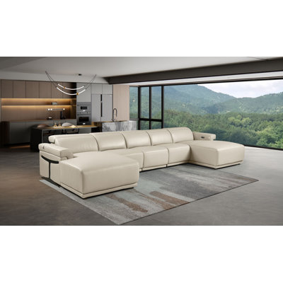 Canapé modulaire beige en cuir italien 5 pièces avec 3 fauteuils inclinables électriques et appuis-tête réglables Beige