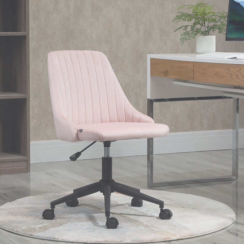 Fauteuil de bureau à dossier moyen en velours pivotant pour ordinateur de bureau ou chambre à coucher, Rose