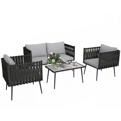 Wicker 4 - Person Garden Lounge Set with Cushions
