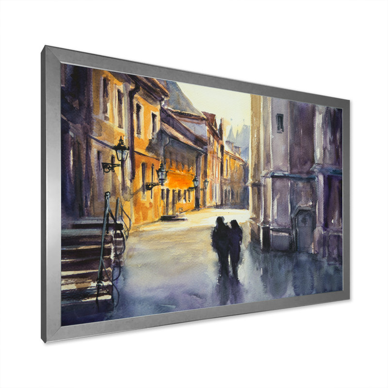 Couple qui marche dans la ville - Cadre photo, impression sur toile, H 8 po x l 12 po x P 1,5 po, Cadre photo argenté