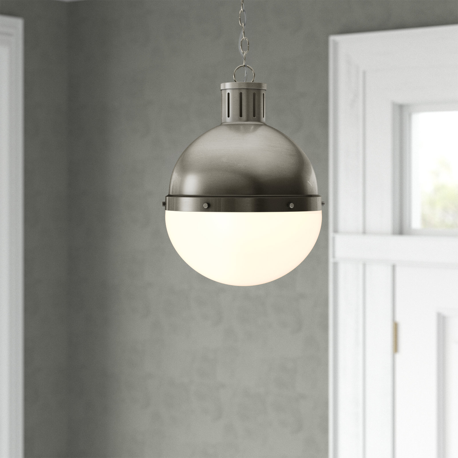 Geoffrey 1 - Light Unique Globe Pendant, No , 18" H x 13.25" W x 13.25" D, Antique Brushed Nickel