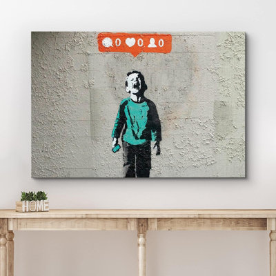 Banksy Kid Crying Over Social Media sur impression sur toile