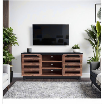 Meuble télé 63 po pour téléviseur de 70 po ou moins, sans assemblage requis, avec finition bourbon