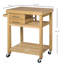 Îlot de cuisine en bambou sur roulettes, chariot utilitaire avec 2 tiroirs de rangement et tablettes ouvertes, îlot de cuisine