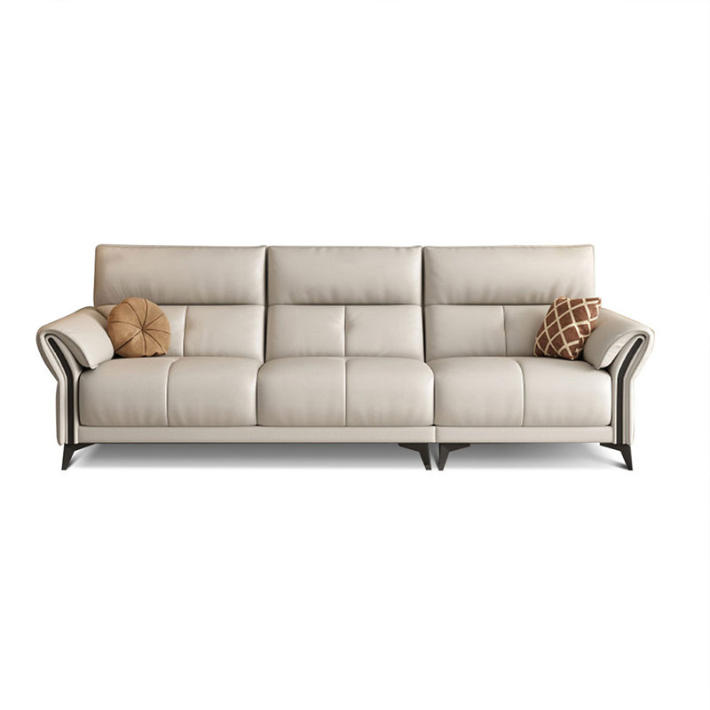Canapé modulaire beige en cuir véritable, 4, H 37,4 po x l 110,24 po x P 37,4 po