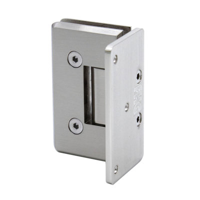 FHC PRES05BN Preston Beveled 5 Degree Wall Mount Hinge, Brass Material, Offset Back Plate, 3/8" To 1/2" Glass Compatibility, Brushed Nickel Finish